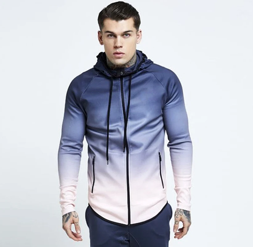 Light-Blue-White 1-2 Куртка для бега, мужская спортивная куртка, спортивная одежда, куртки для бега, толстовки для бега на молнии с капюшоном, мужская спортивная куртка, топ с 3D принтом - Цвет: Light-Blue-White 1-2