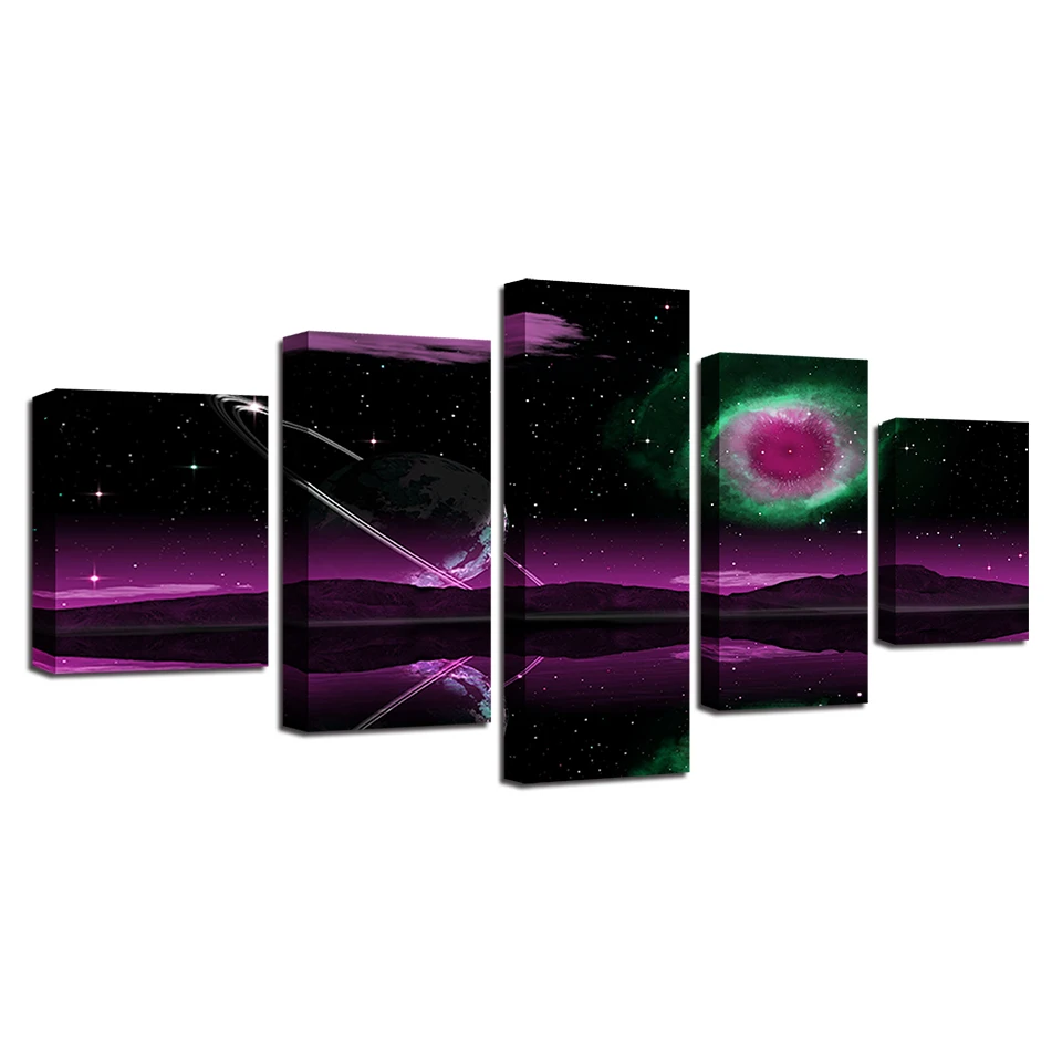 Домашний декор холст HD печатает фотографии 5 шт. воды отражение Galaxy планет ночное