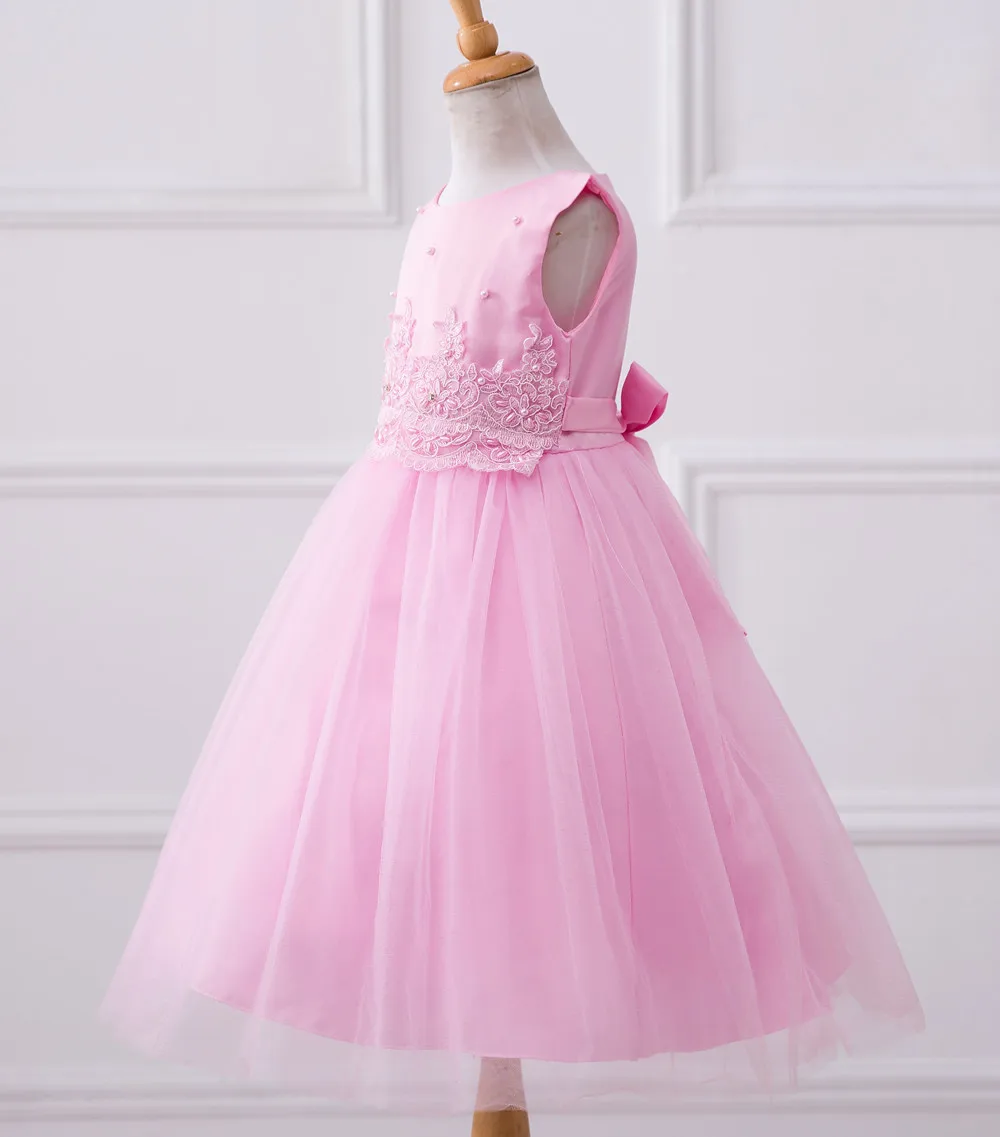 Детское платье принцессы кружевное с цветами и бусинами для девочек свадебное