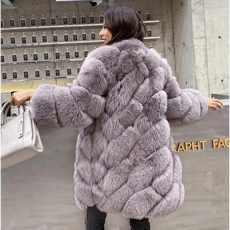 Maylofuer Women New Real Fox Fur Coat Natural and Genuine Fox Fur Jacket for Woman Winter Fashion Fur Coats Overcoat Outwear