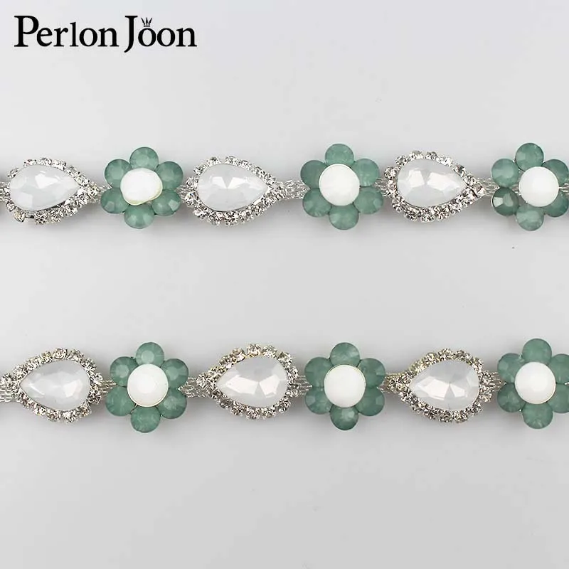 1 ярд зеленый цветок Форма dr кристалл желе стразы отделка Лента металлическая