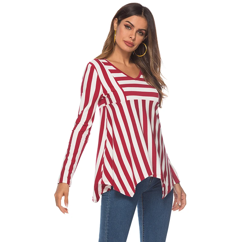 Женская футболка в черно-белую полоску футболки для женщин с длинным рукавом и
