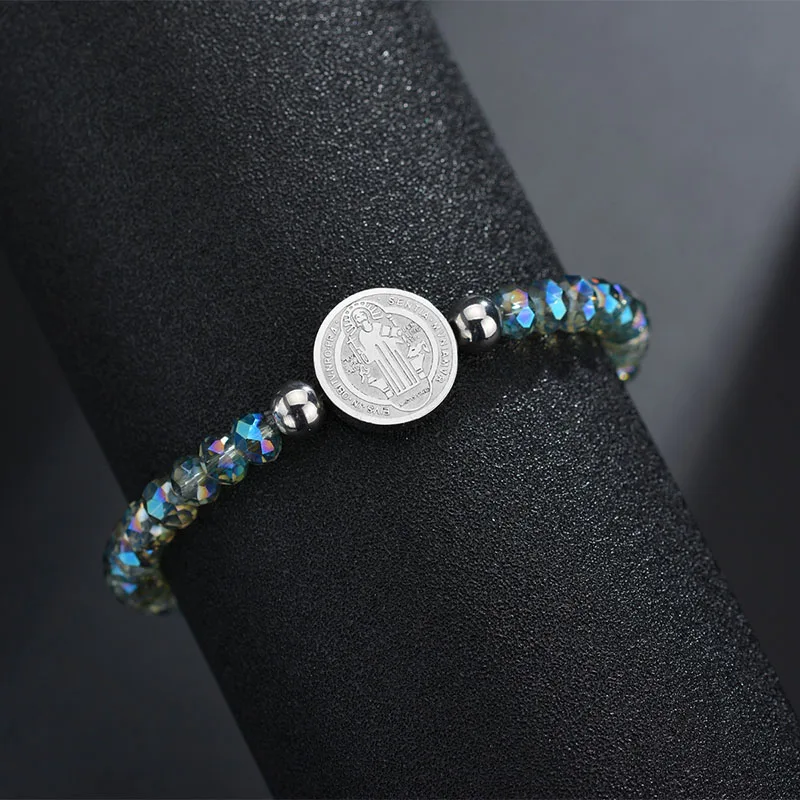 Colorful-steel Letdiffery святой Бенедикт бусины браслеты двойные боковины из нержавеющей стали браслеты Религиозные ювелирные изделия Рождественский подарок - Окраска металла: Colorful-steel