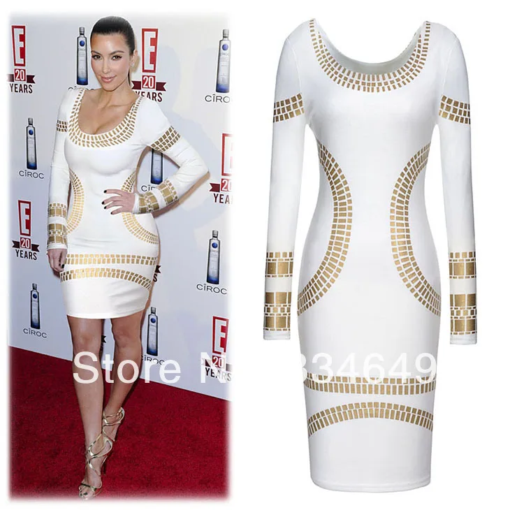 2014 Printed Slim pencil Women's 'MERCY' Tribal Mesh Mid Sleeve Bodycon Bandage Dress free shipping#W124 | Женская одежда