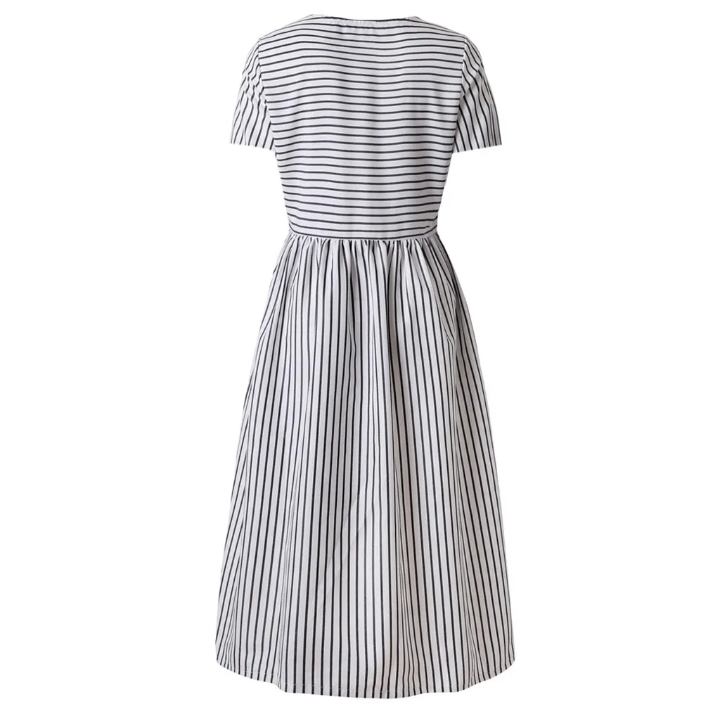 Dresses Casual Women Striped Short Sleeve Dress feminine 2019 Summer Boho Maxi Evening Party SunDresses vestidos | Женская одежда