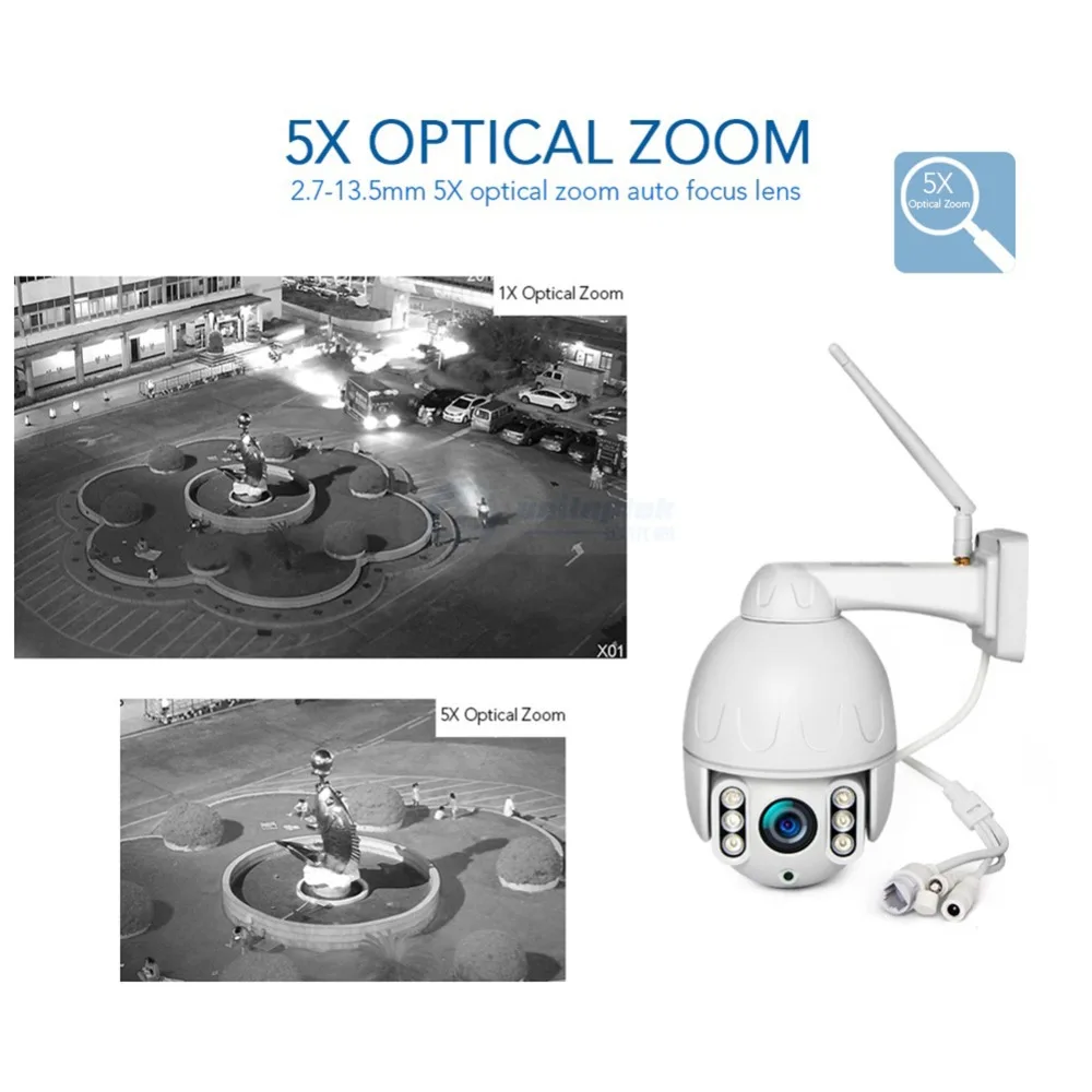 Мини PTZ wifi IP камера 1080P 5X ZOOM открытый купол беспроводной Onvif 2.0MP ночное видение 50 М