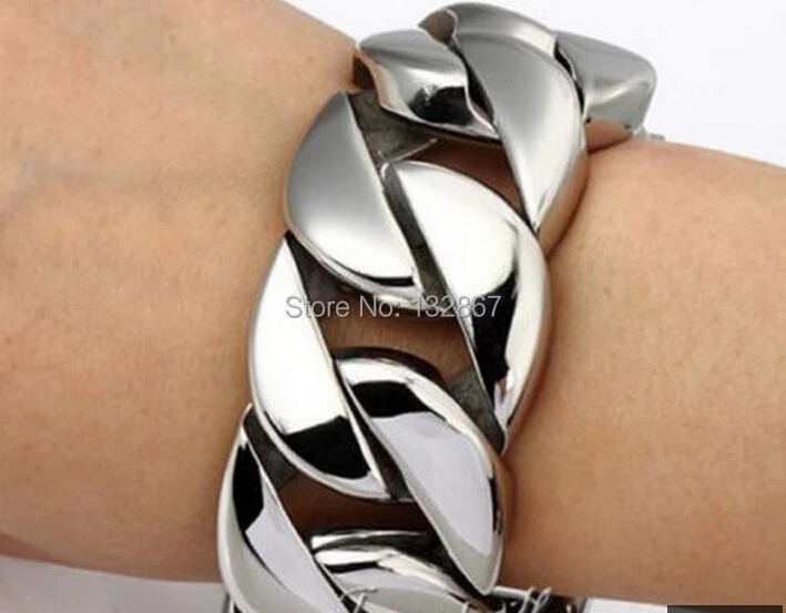 Супер полированная Тяжелая кубинская Снаряженная Цепь браслет из нержавеющей