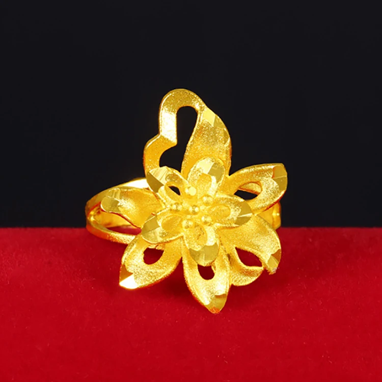 Popular Vietnam Sand Gold Open Women's Ring Delicate 3D Flower No Fade Plated Fist Knuckles Rings for Women unusual goods