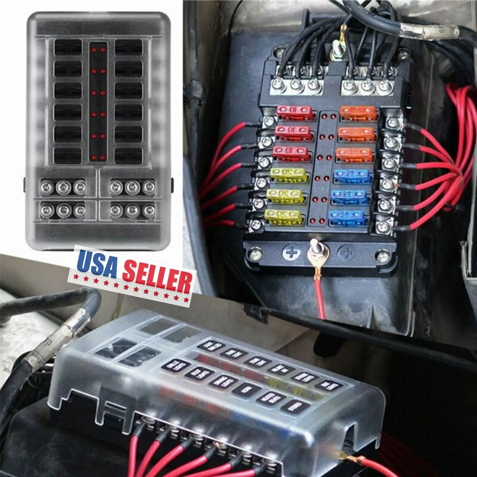 12V 32V Пластик крышка Держатель плавкого предохранителя M5 серьги-гвоздики с Светодиодный индикатор светильник 12 способов лезвие для сборных шин автомобильный комплект для Авто Лодка