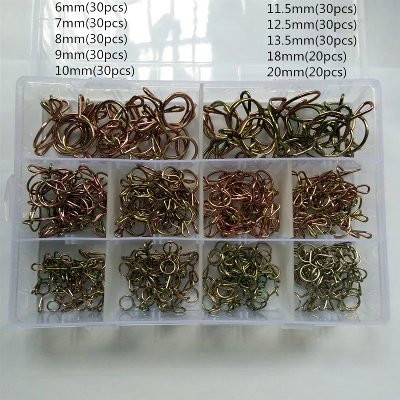 

280pcs Hose Clamp High Quality Zinc Plated Spring Clips Gear Hose Fuel Line Clamp for Boats ATVs Motorcycles with Storage Box