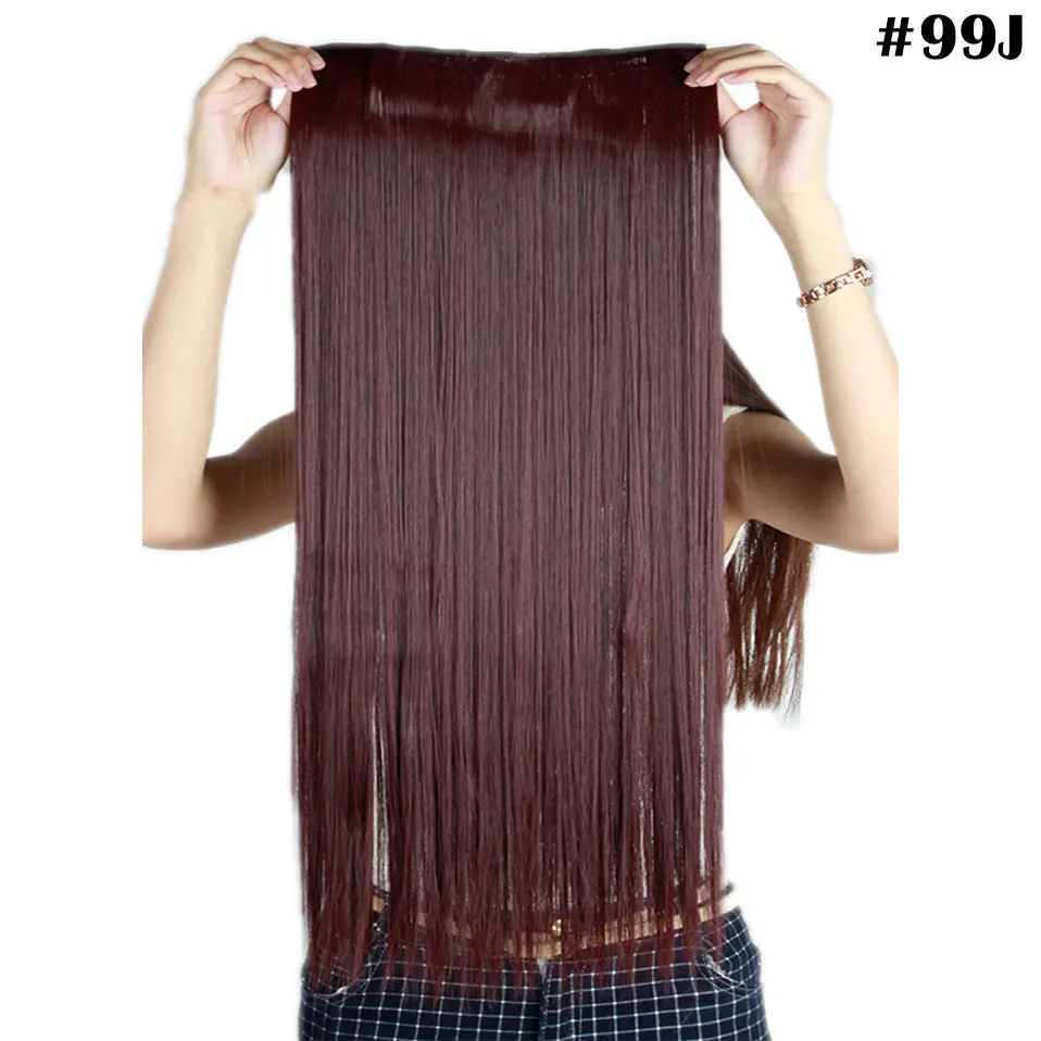 wine red SNOILITE осень до талии 46-76 см Длинные клип в один кусок волос для наращивания Натуральные Прямые толстые синтетические волосы для женщин - Цвет: wine red
