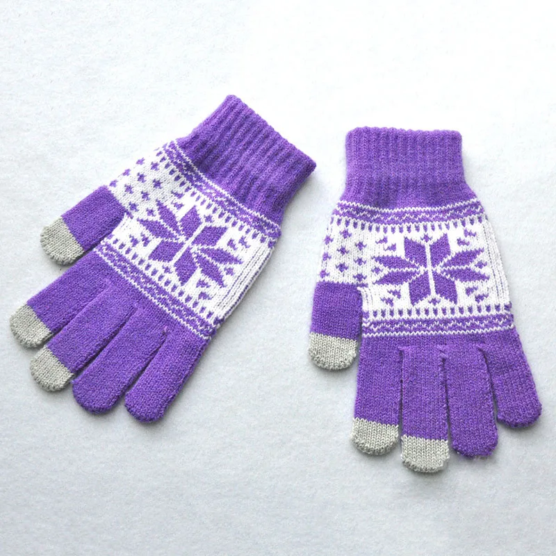 Purple Мужские/женские тянущиеся вязанные перчатки, Новые перчатки унисекс на запястье, теплые зимние перчатки с сенсорным экраном, рождественские подарки - Цвет: Purple