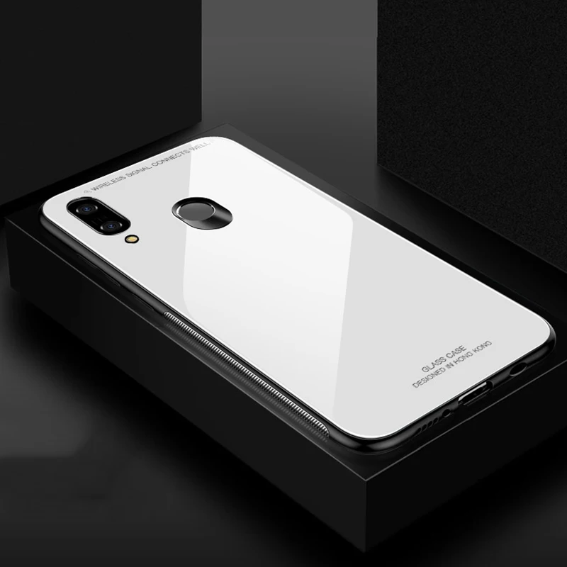 Чехол для Huawei Honor Play, роскошный глянцевый чехол из закаленного стекла, мягкая силиконовая рамка, противоударный жесткий чехол для Honor Play 3, чехол для телефона - Цвет: Белый