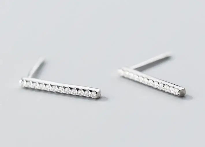 1 пара 100% реального. 925 стерлингового серебра Fine Jewelry Lucky прямо бар геометрические