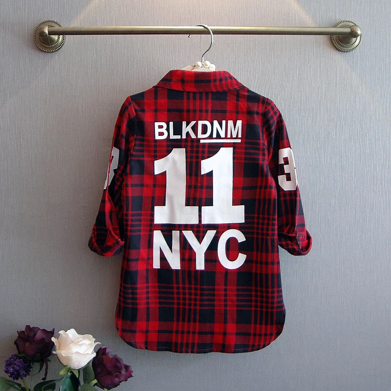 Новинка весны 2017 детская повседневная рубашка в клетку с длинными рукавами