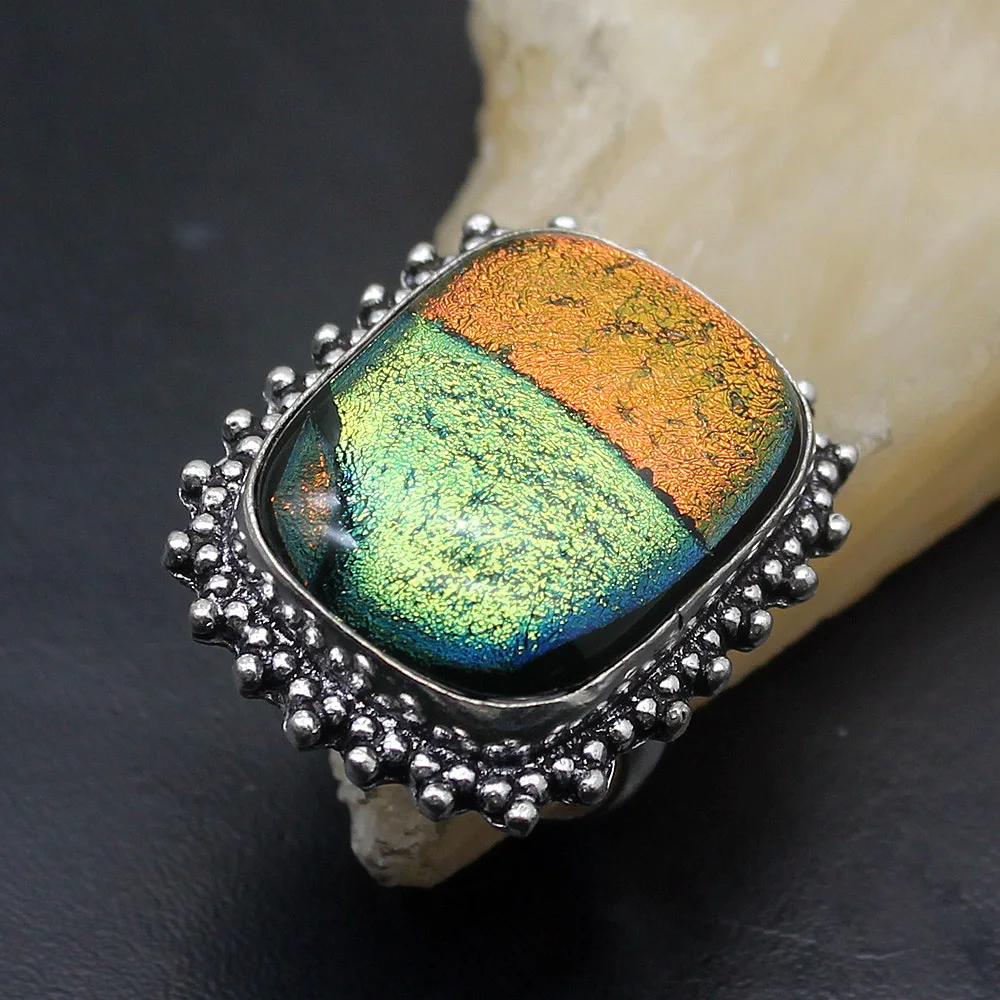 Hermosa Amazing Vintage Dichroic Glass Romantic Band Ring Size 8.5 A66 Free Shipping | Украшения и аксессуары