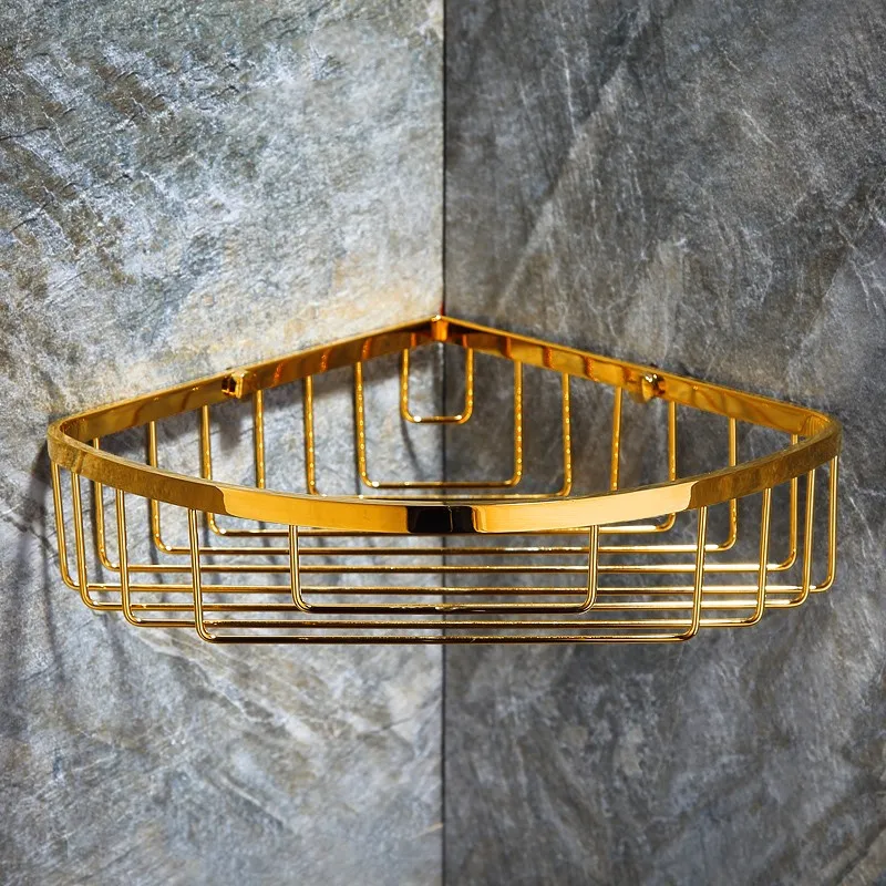 

Luxury golden Bathroom Corner Tub and Shower Caddy Basket Triangular All brass Wall Mount, gold Finish hardware accessories