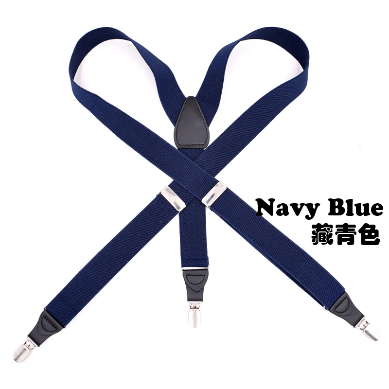 Navy blue Новые черные кожаные подтяжки из искусственной кожи 3clips-на ремешке эластичные мужские Cinto pendurado Регулируемый Женский слинг 3,5*120 см 6 цветов MBD8349 - Цвет: Navy blue