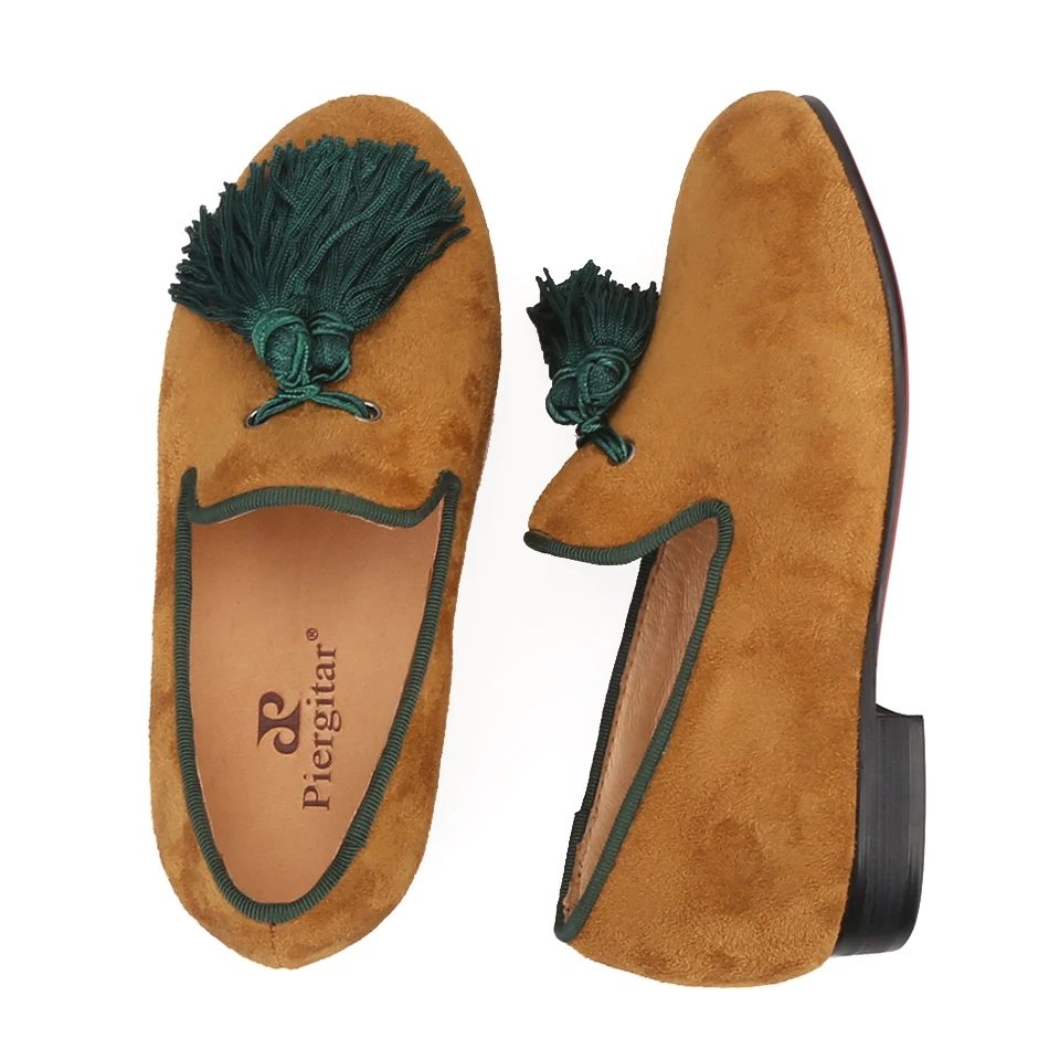 Piergitar 2021 handmade Khaki colors children tassel shoes parental shoe same men loafers designs birthday kid casual |