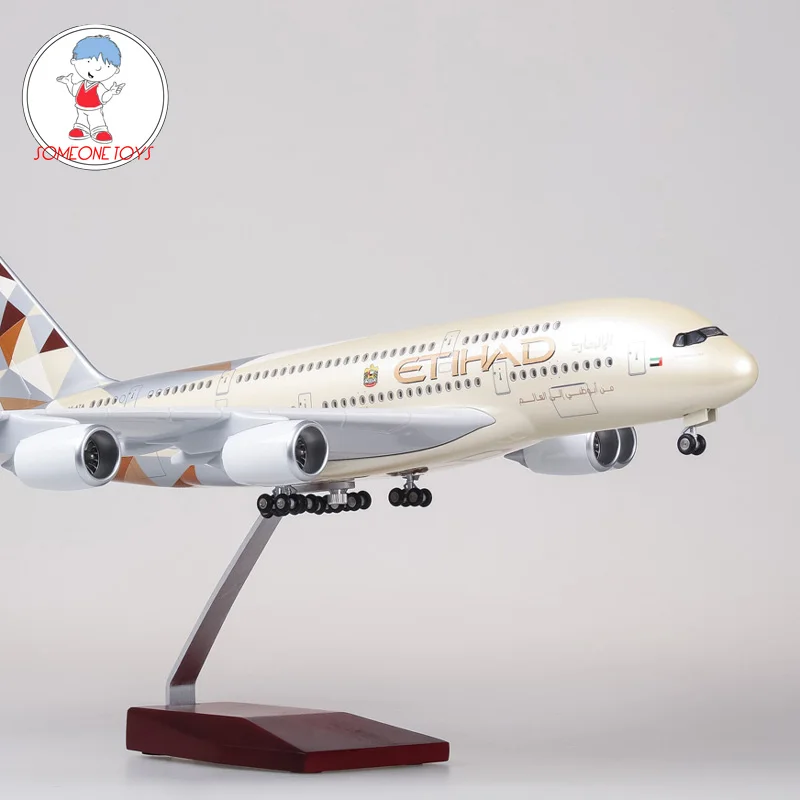1/160 масштаб ETIHAD Воздушный самолет модель Airbus A380 ETIHAD модель с колесо с подсветкой литая под давлением пластиковая Смола самолет детский подарок