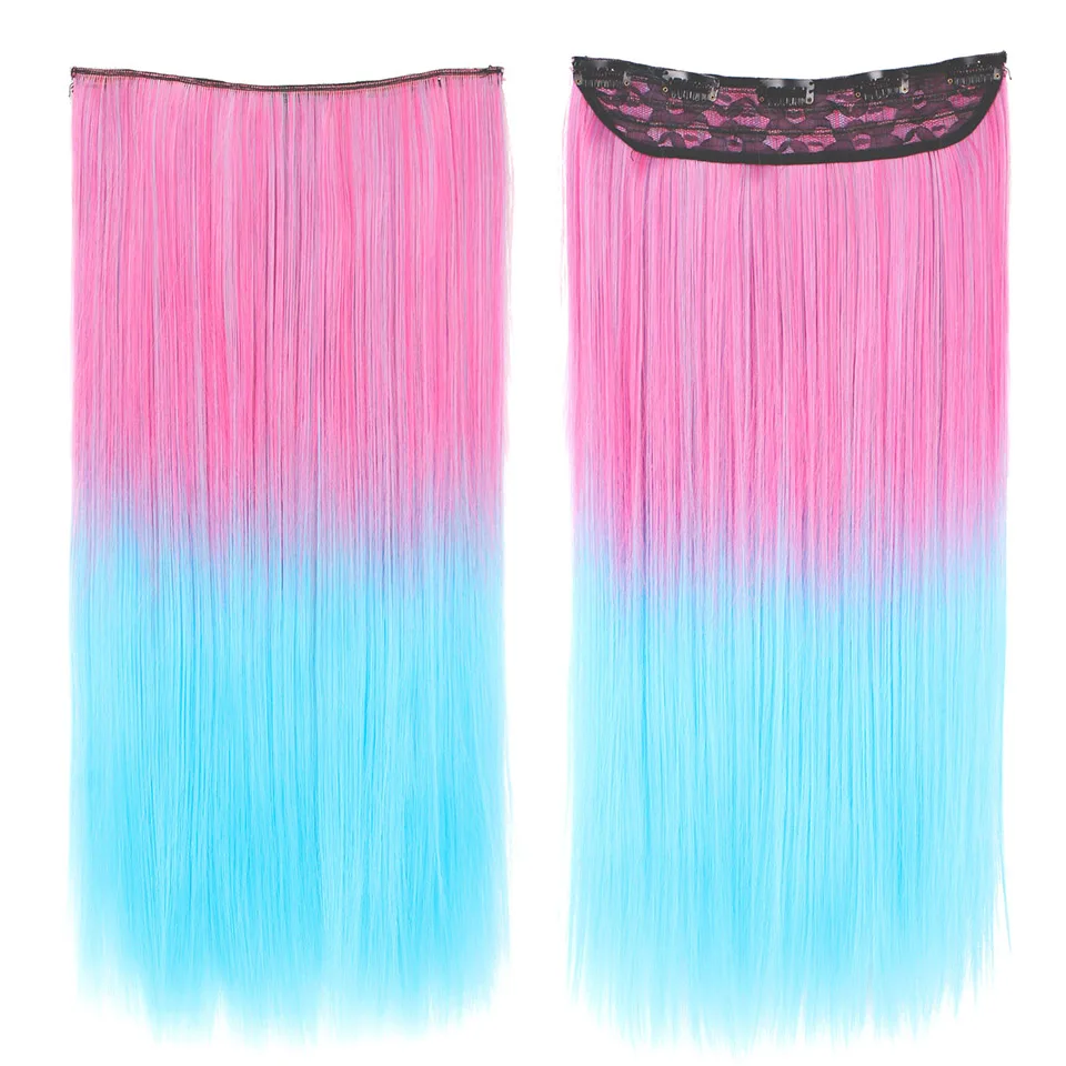 AISI BEAUTY Clip one piece Синтетические длинные прямые волосы для наращивания Ombre розовый фиолетовый 2" Накладные разноцветные женские волосы