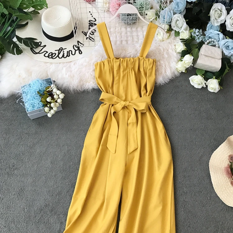 ALPHALMODA хлопковый комбинезон Для женщин Slim Fit высокое пояса прямого кроя без рукавов Повседневное Летняя одежда