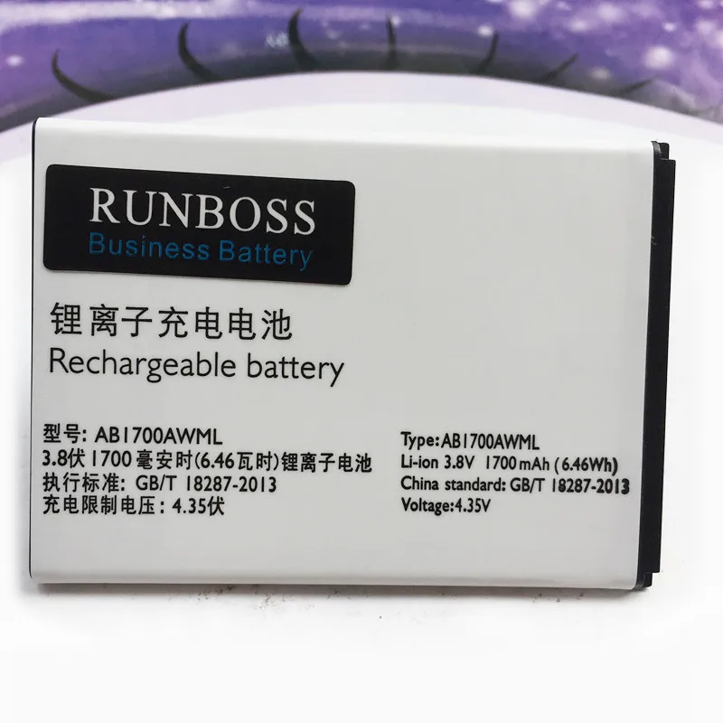 

Аккумулятор AB1700AWML для сотового телефона PHILIPS S388 CTS388, 1700 мАч, сменная аккумуляторная батарея для Мобильный телефон
