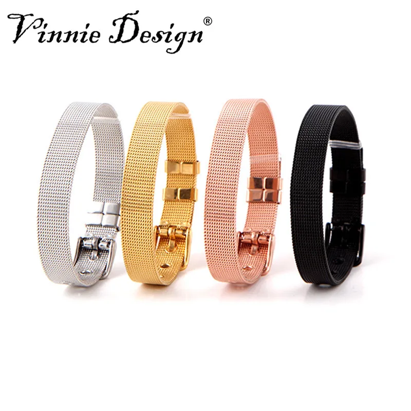 Vinnie Design Новый сетчатый Браслет из нержавеющей стали брендовые скользящие шармы