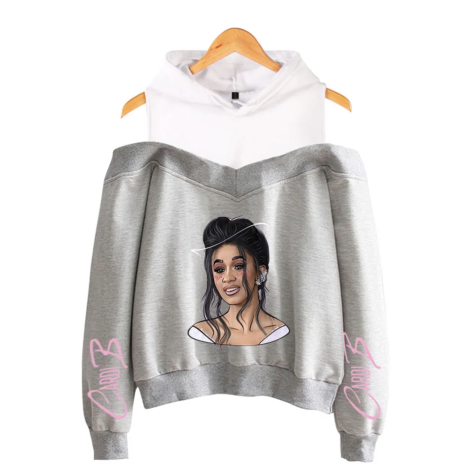 Rapper Cardib Cardi B негабаритная Толстовка Harajuku свитшоты женские с длинным рукавом с открытыми плечами эксклюзивная одежда с капюшоном Poleron Mujer