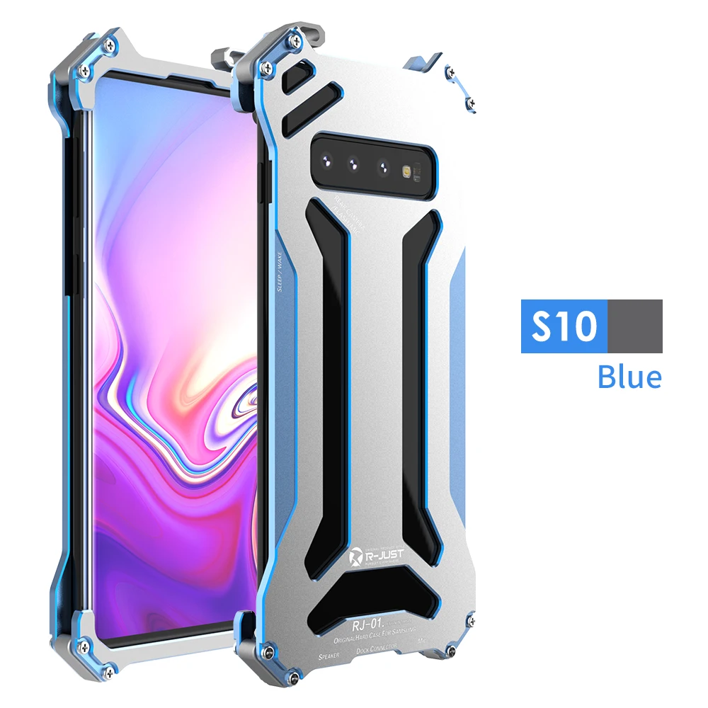 Blue Простой Металлический противоударный чехол R-Just для samsung Galaxy S10 S10 Plus S10 e из алюминия, прочный защитный чехол для телефона в Военном Стиле - Цвет: Blue