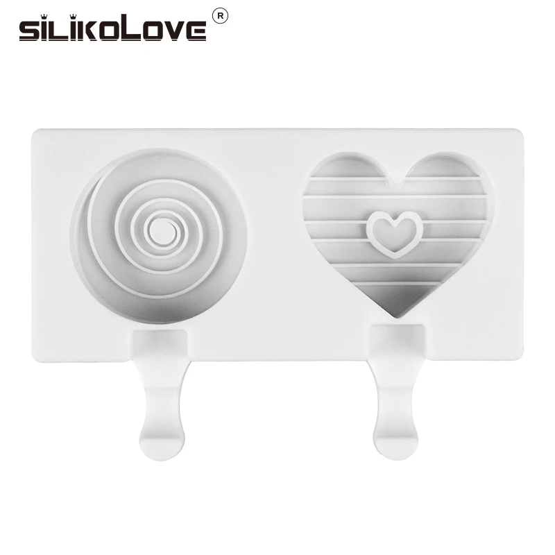 SILIKOLOVE 2 полости DIY форма любви и круглая силиконовая форма для изготовления мороженого Форма для мороженого замороженного с палочками пищевой FDA/CIQ