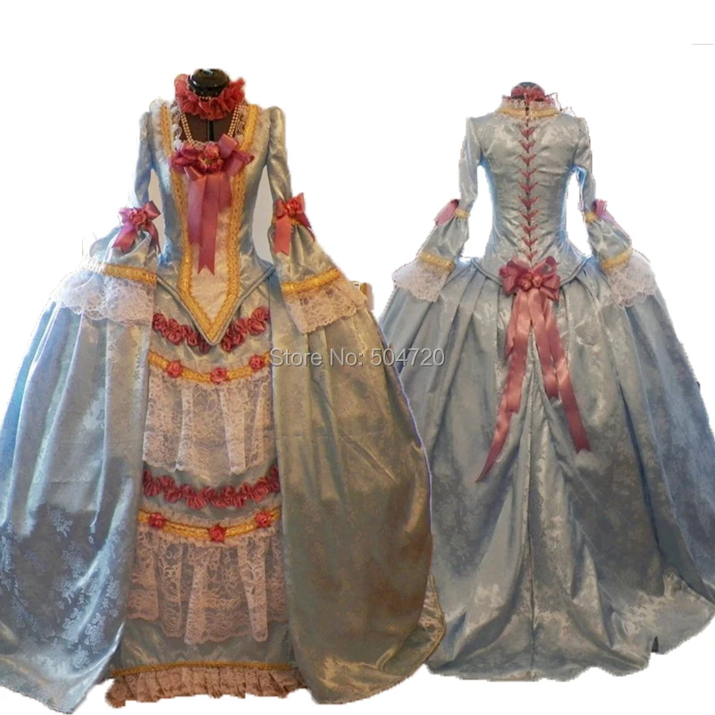 

Tailored! blue Duchess Queen Marie Antoinette Period Masquerade Theatre Civil war Gown dress HL-280
