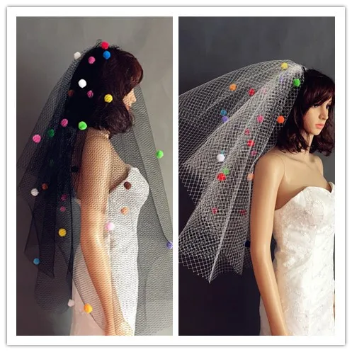 Милая Короткая черно белая ромбовидная фата из сетчатой пряжи для укладки