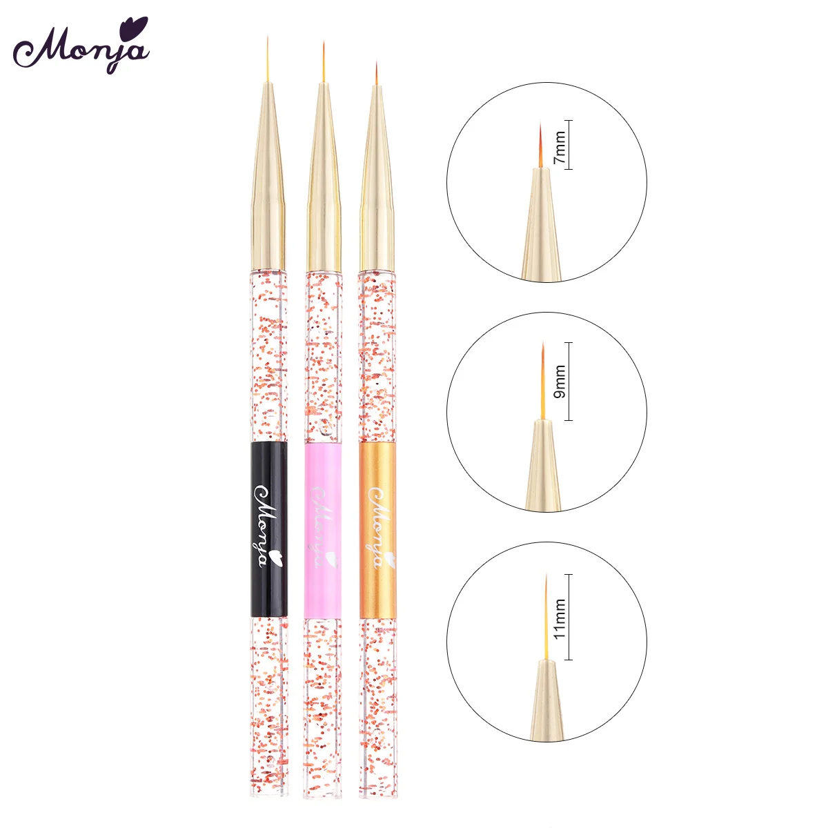 Monja 7/9/11 мм Nail Art французский линии полоски рисования Лайнер Кисть с ручкой для маникюра инструмент