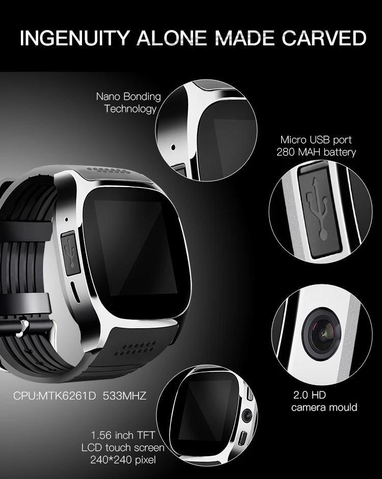 T8 smart watch 1 54 &quotips HD экран sim-карты Камера Bluetooth Подключение синхронизации TF mic 2018 г
