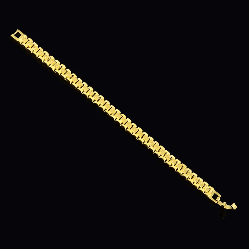 pure Gold Color women's Bracelets &amp Bangles 24k GP 8mm width Strap shape bracelet 18.5cm fashion Luxury Women Wedding Jewelry |