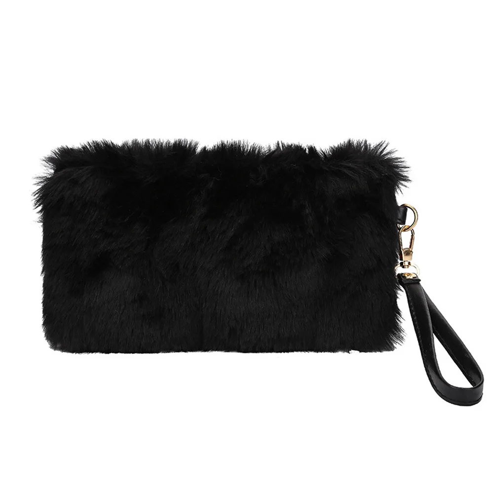 Женский кошелек на молнии однотонный плюшевый Кошелек для мобильного телефона