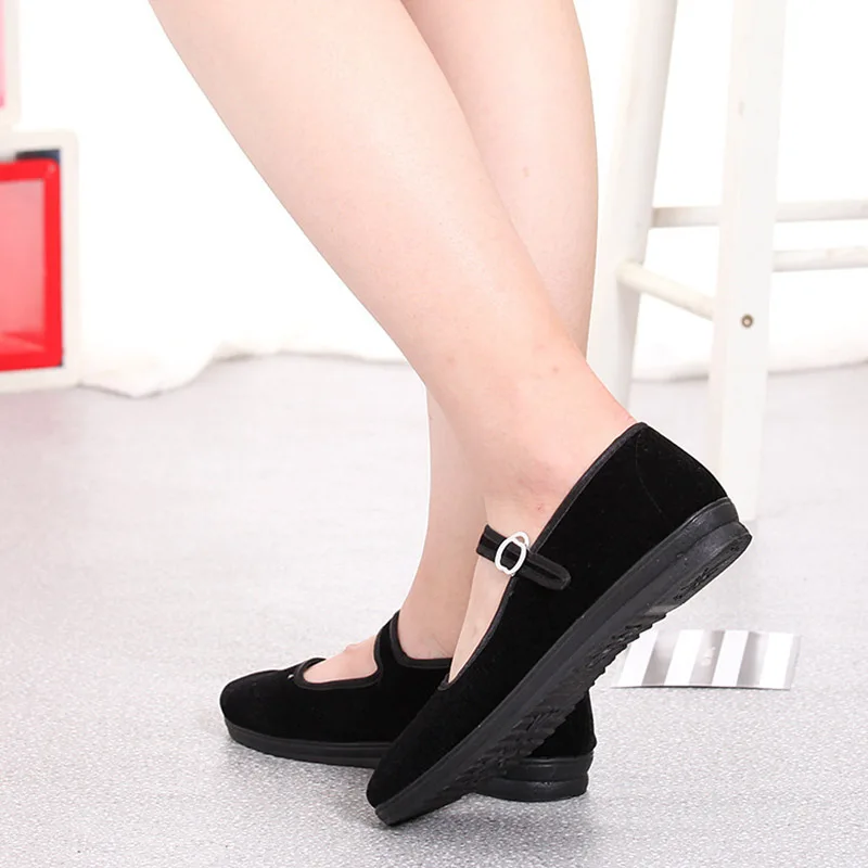 Для женщин ткань Туфли без каблуков SpringLoafers женские Туфли с ремешком и пряжкой черный Мэри Джейн Повседневное для мамы; женская обувь; удобная дышащая обувь