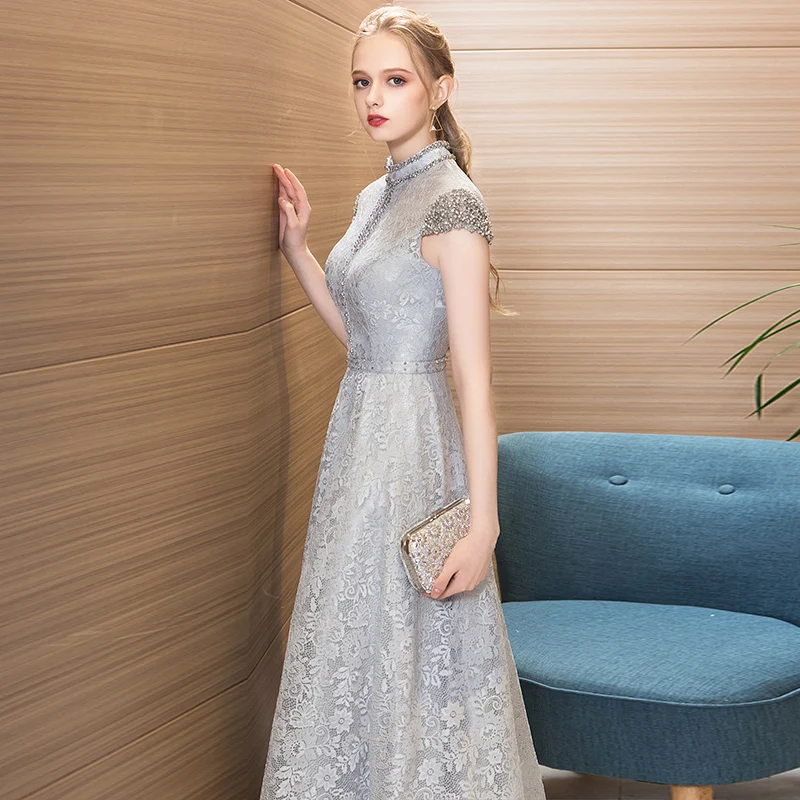 Evening Dresses Gorgeous Formal Round Neck Diamond ornament Lace Long Sexy Red Women Party 2019 Special Occasion Dress | Свадьбы и