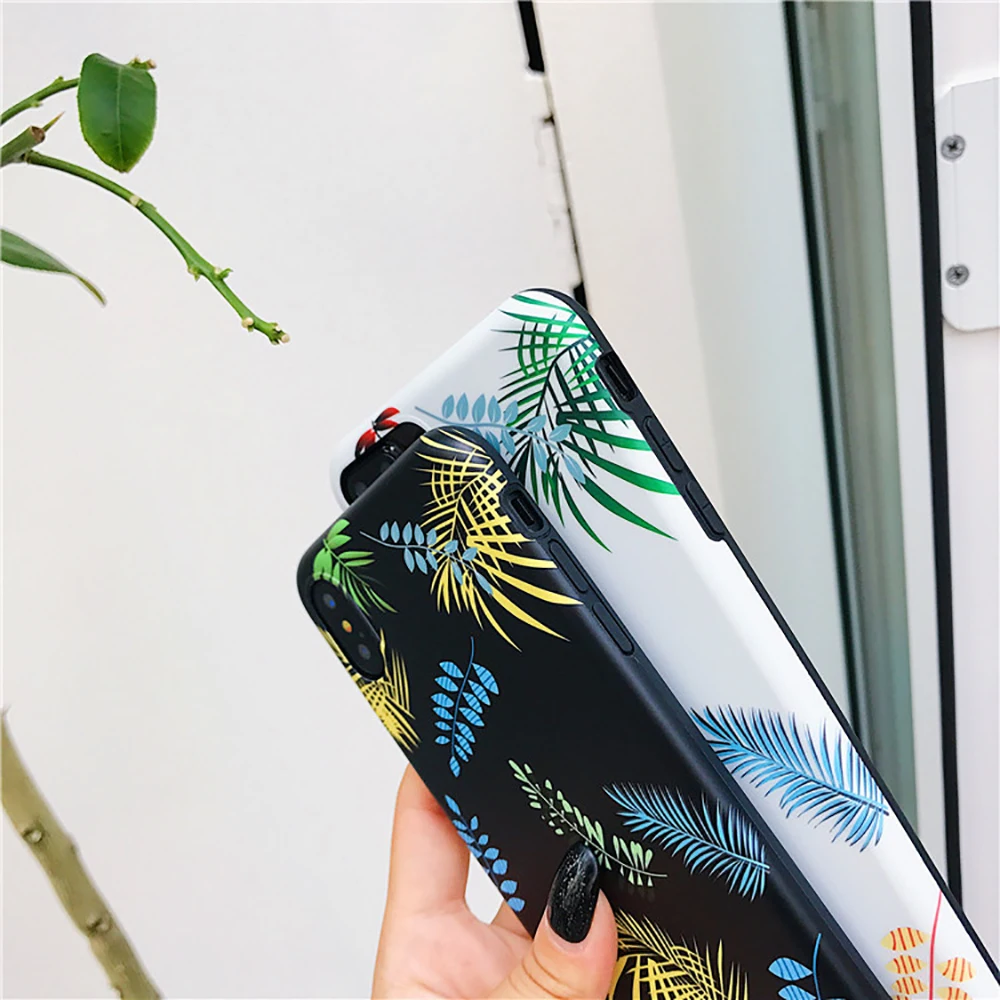 Eqvvol Fashion Couple Phone Case For iphone X 8 7 6 6s Plus New Leaf Patterned Cases Soft TPU Silicone Cover All-inclusive Coque |
