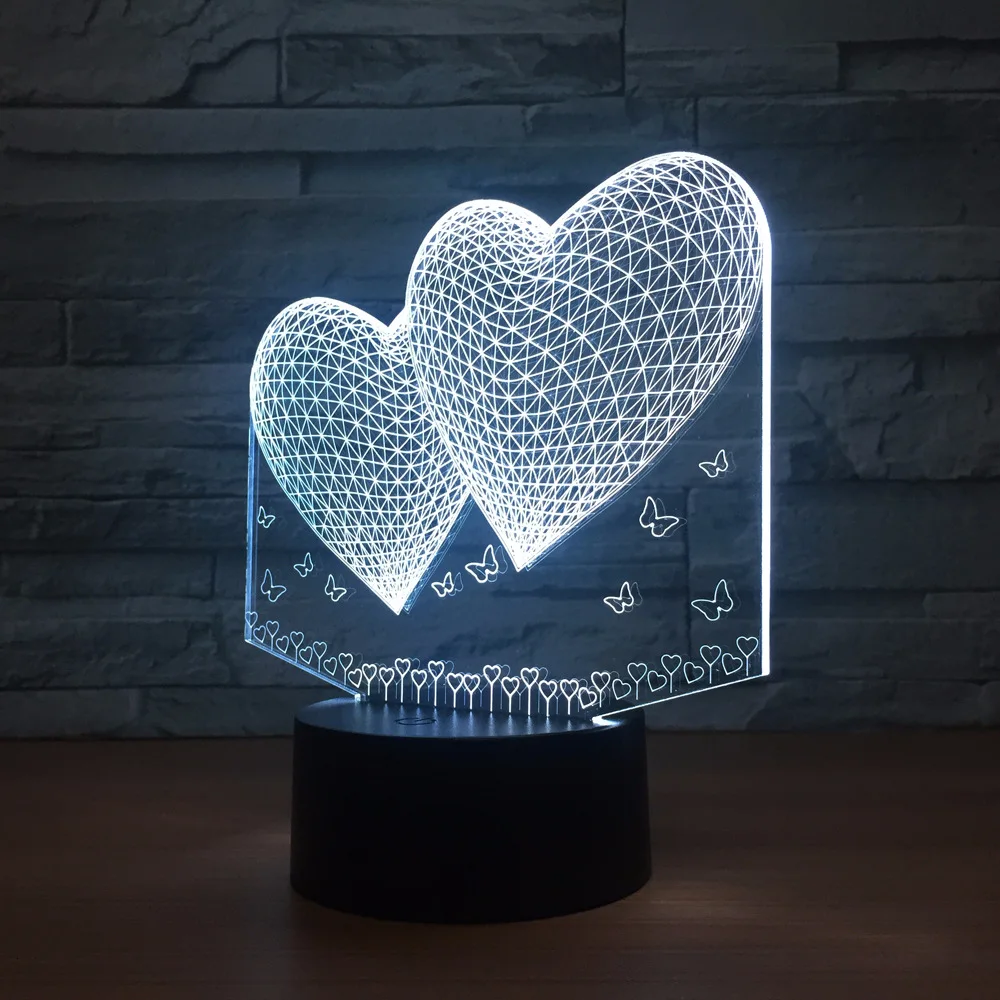 Двойная Любовь 3D Маленькая настольная лампа креативсветодиодный ночная лампа.