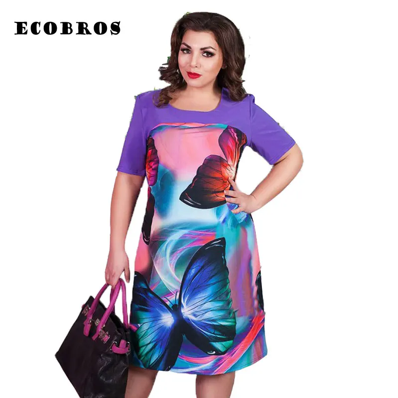 Женское Платье До Колена ECOBROS летнее свободное платье большого размера 6XL 6xl 2019 |