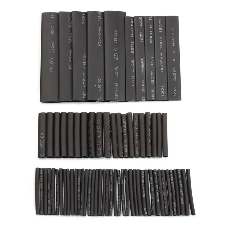 70PCS Black 70/127/328/530 шт. термоусадочные полиолефина 2:1 электрические Обёрточная бумага провода Кабельные муфты PE изоляционные, термоусадочные трубки комплект - Цвет: 70PCS Black