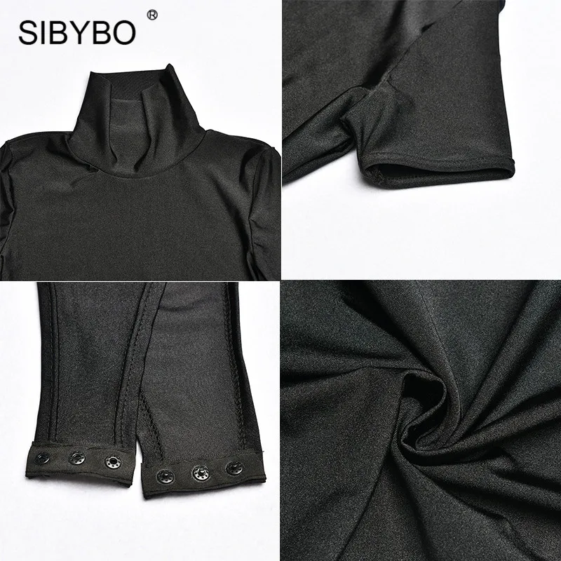 Sibybo облегающий летний женский боди с высоким воротом и коротким рукавом, сексуальные женские пляжные комбинезоны, повседневный комбинезон