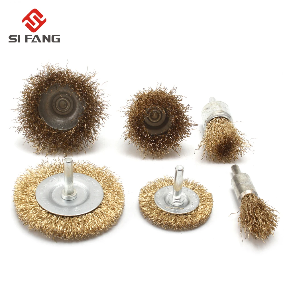 

6-Piece steel Wire Polishing Wheels Brushes T& Cup shape Brush Set Copper plated wire brush with 6mm Shank For Rust Removal