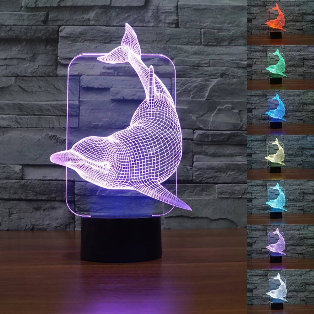

Chrismas Creative Cute Dolphin Animal Night Light lamp 3D LED Night Light Acrylic Colorful Gradient Atmosphere Lamps drop ship