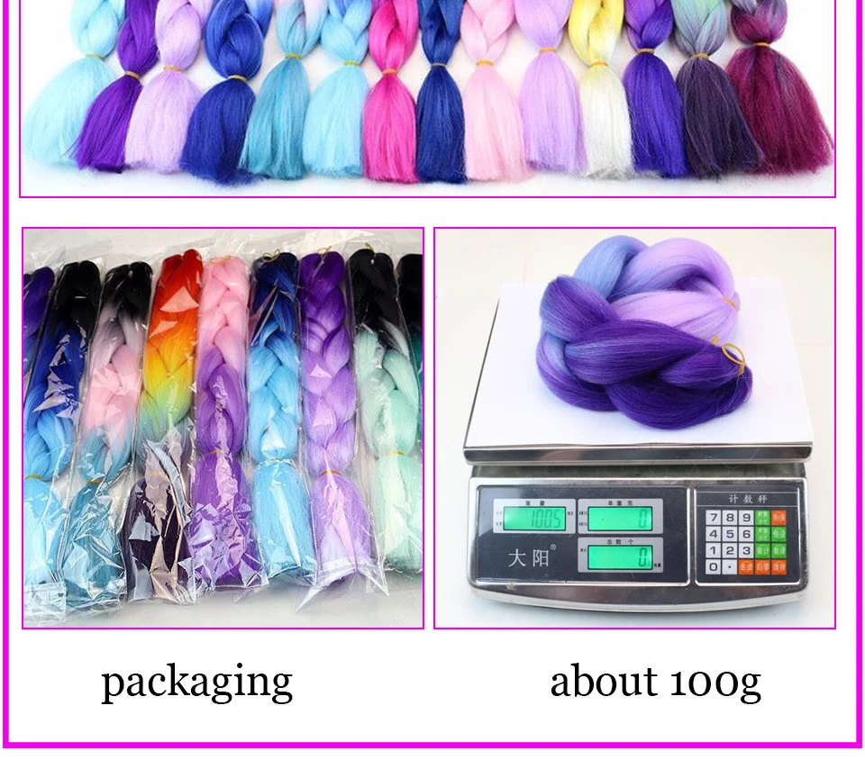 Yiyaobess Synthetic Ombre Braiding Hair Crochet Jumbo Braids Hair Extension 100g 24inch Black African Braids Pigtail Hair
