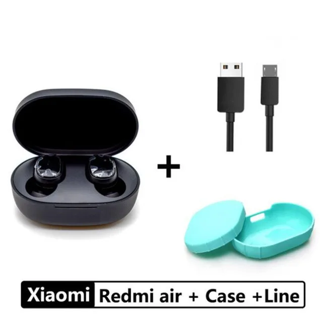cable and case Оригинальные беспроводные наушники Xiaomi Redmi AirDots True, bluetooth 5,0, DSP, активная гарнитура с шумоподавлением, наушники с микрофоном - Цвет: cable and case