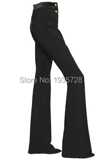 Стильные черные женские расклешенные брюки 2018 с высокой талией и