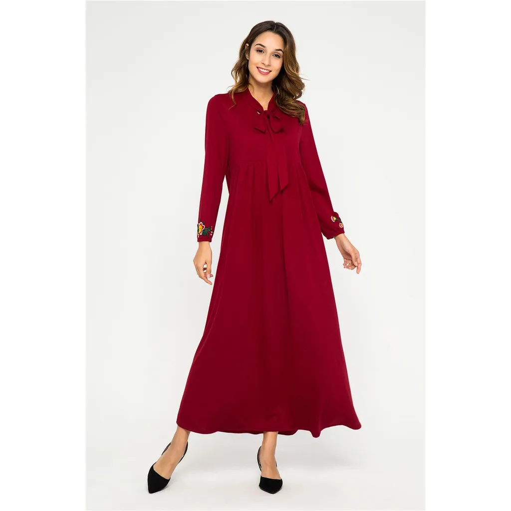 2019 M xxl мусульманская Мода mAh Jubah Кружева Вышивка Красный Moslem женское длинное Макси